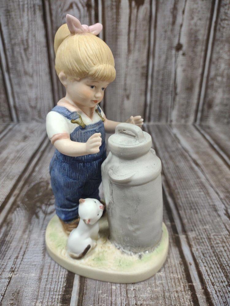 Vintage 1985 Homco Denim Days # 1501 Debbie Morning Chores Porcelain Figurine